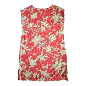 J.Jill Love Linen Coral/Tan Tropical Floral Sheath Dress Cap Sleeves Sz M